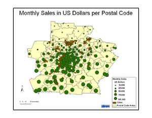 Monthly sales in US dollars per postal code